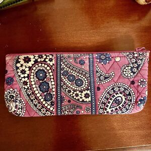 Vera Bradley Boysenberry Paisley Fuchsia Blue White Pencil Bag Case 12 inch